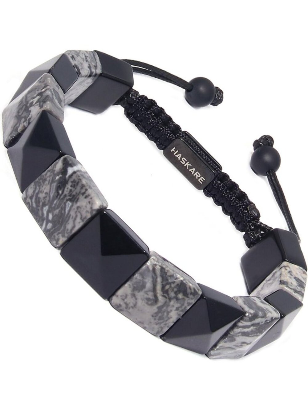 Natural Stone Beaded Bracelet for Men | Black Obsidian Pyramid Beads